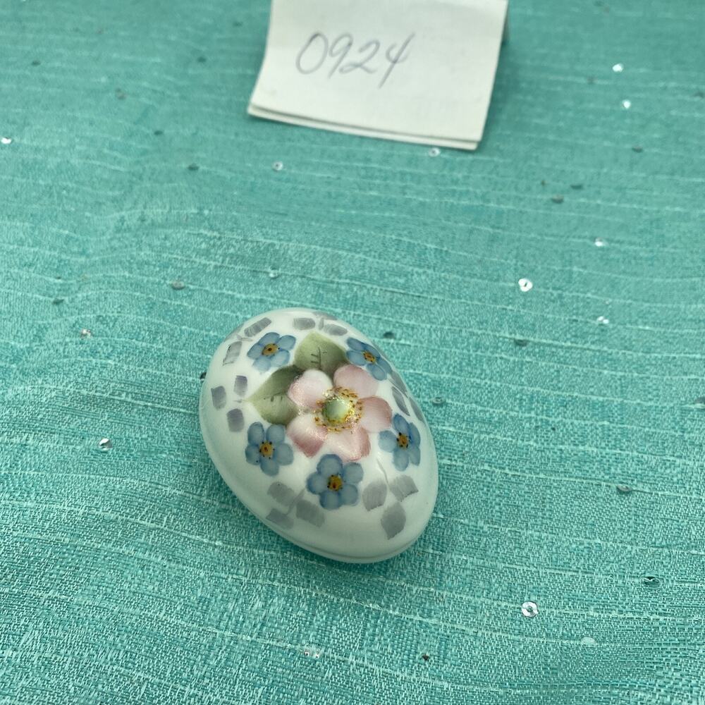 Vintage Porcelain 2" Mini Trinket Egg Hand Painted Floral -Signed By Artist